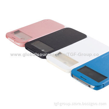 Genuine leather case with window design, for Samsung Galaxy S4